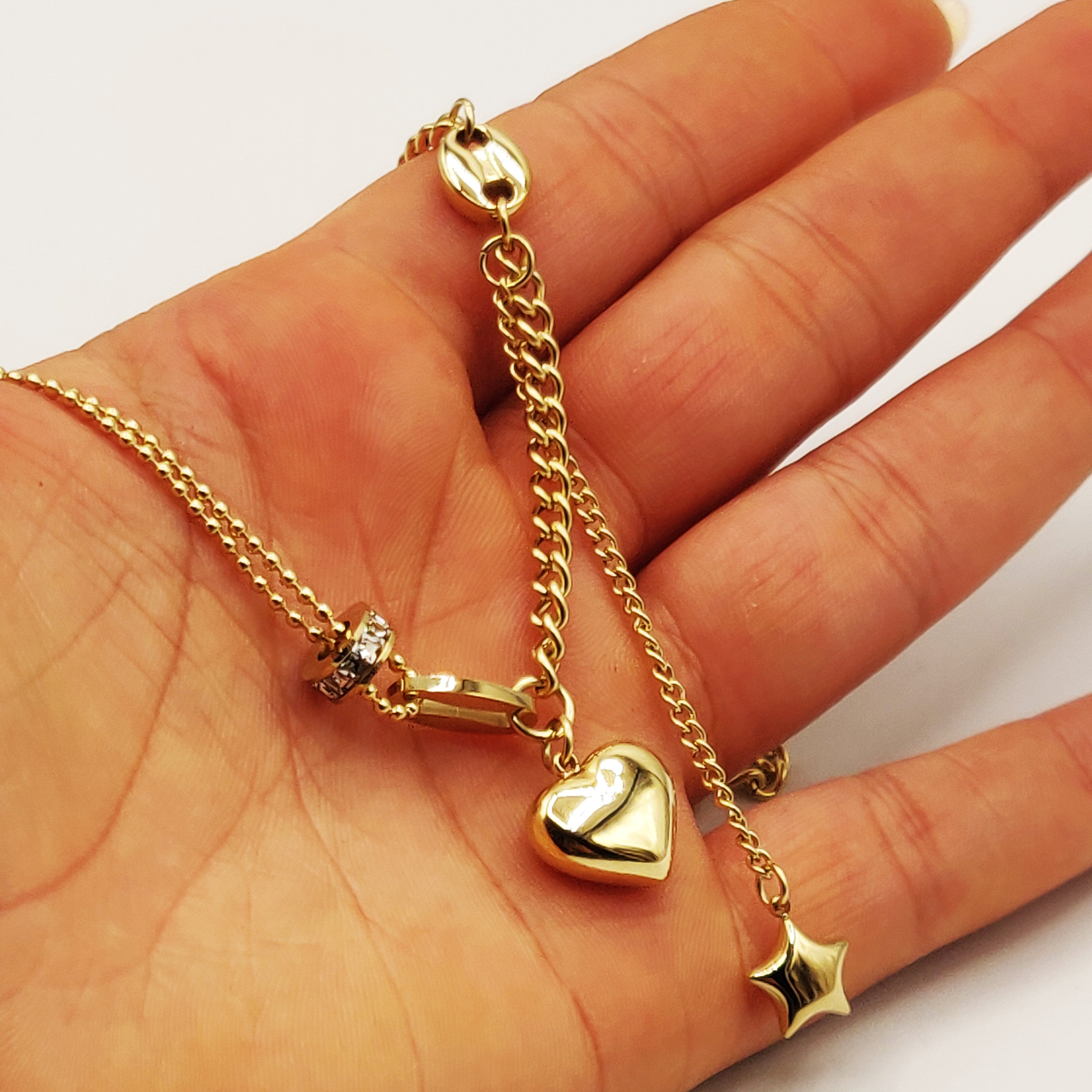 Collier Tresse Graines de Café, Coeur et Étoile Luxe