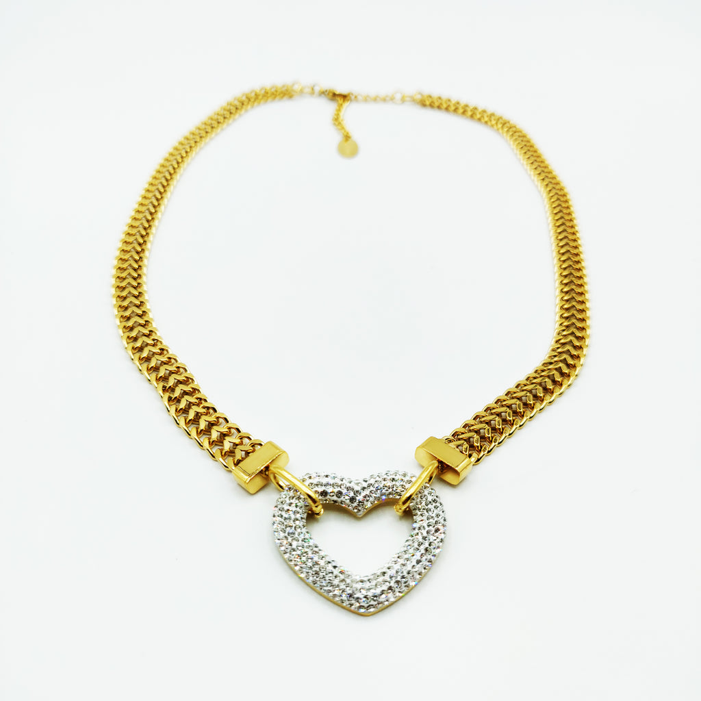 Collier Tresse Large Coeur Cristaux