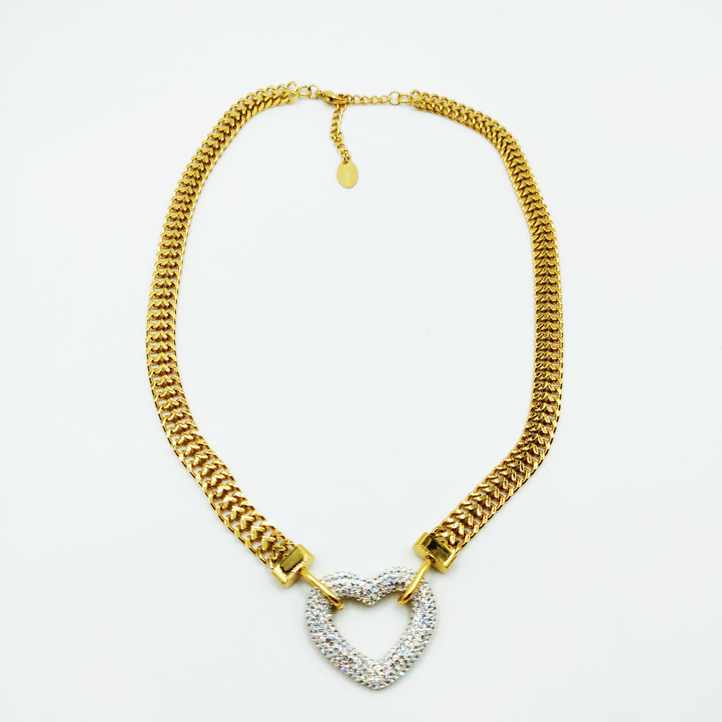 Collier Tresse Large Coeur Cristaux