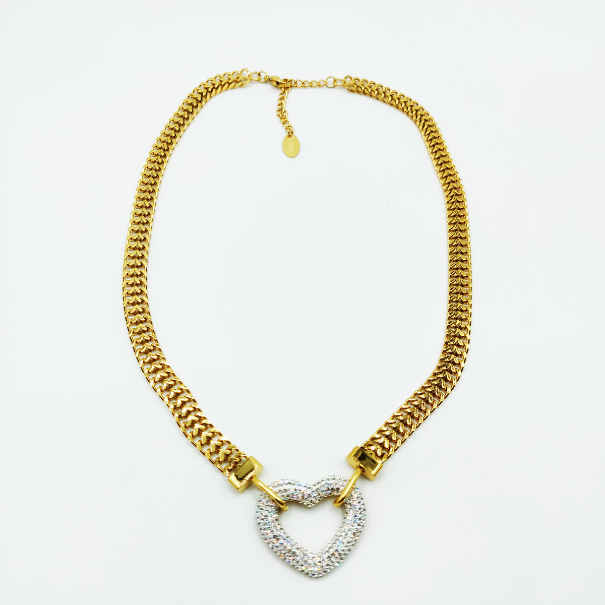 Collier Tresse Large Coeur Cristaux