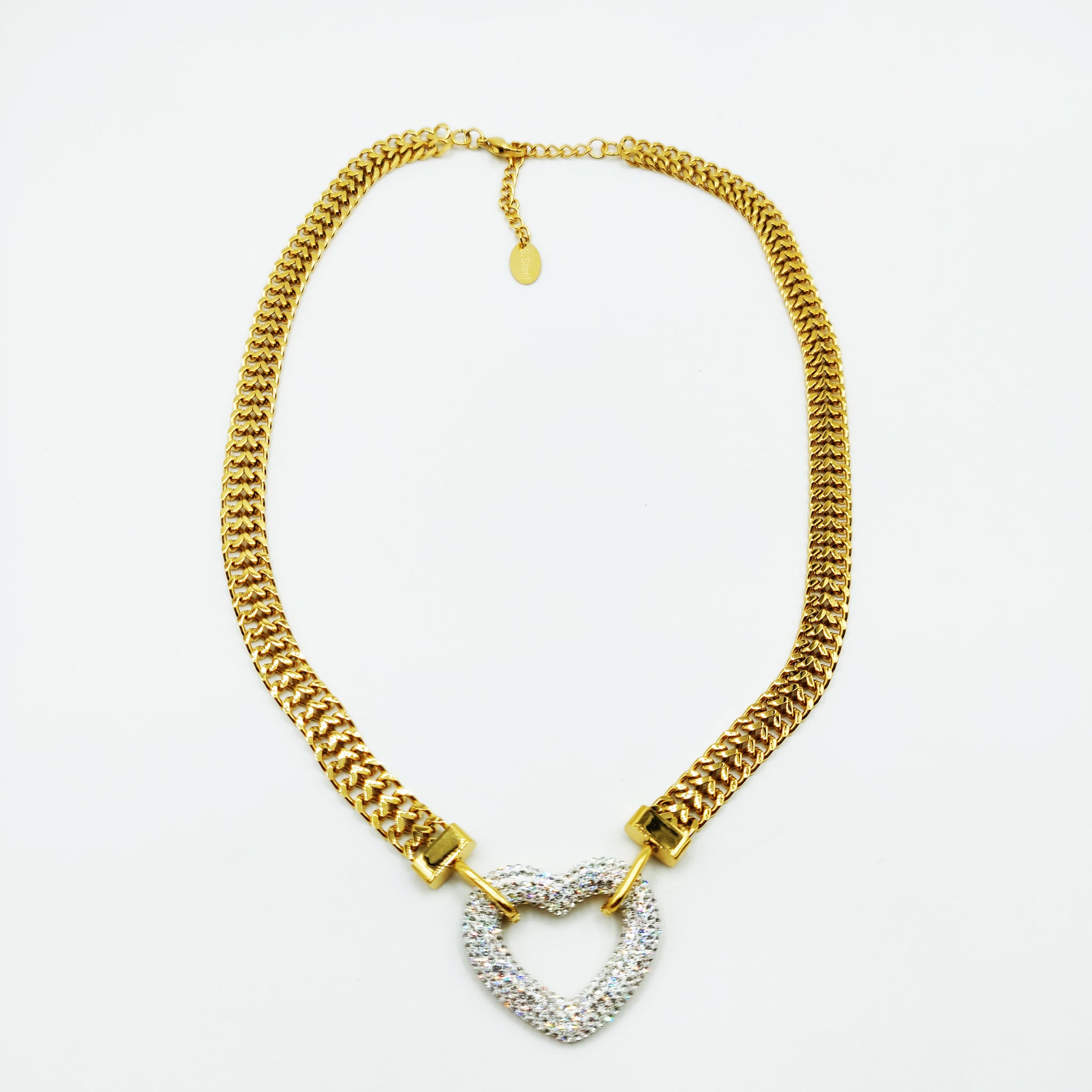 Collier Tresse Large Coeur Cristaux