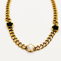 Collier Tresse Marguerites Noires et Blanches
