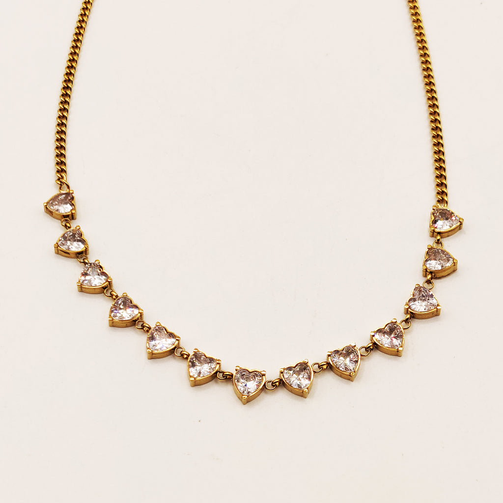 Collier Tresse Multi Coeurs Cristaux Luxe