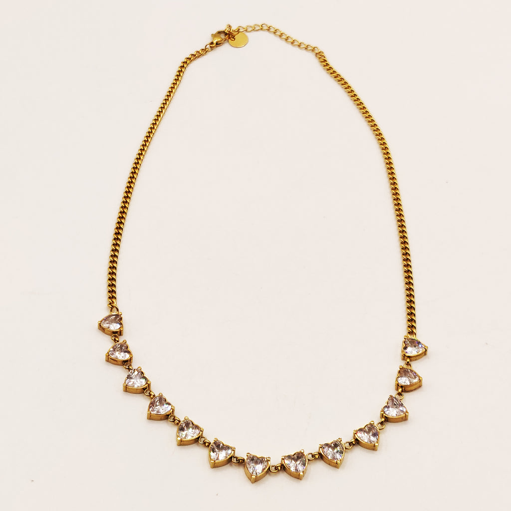 Collier Tresse Multi Coeurs Cristaux Luxe