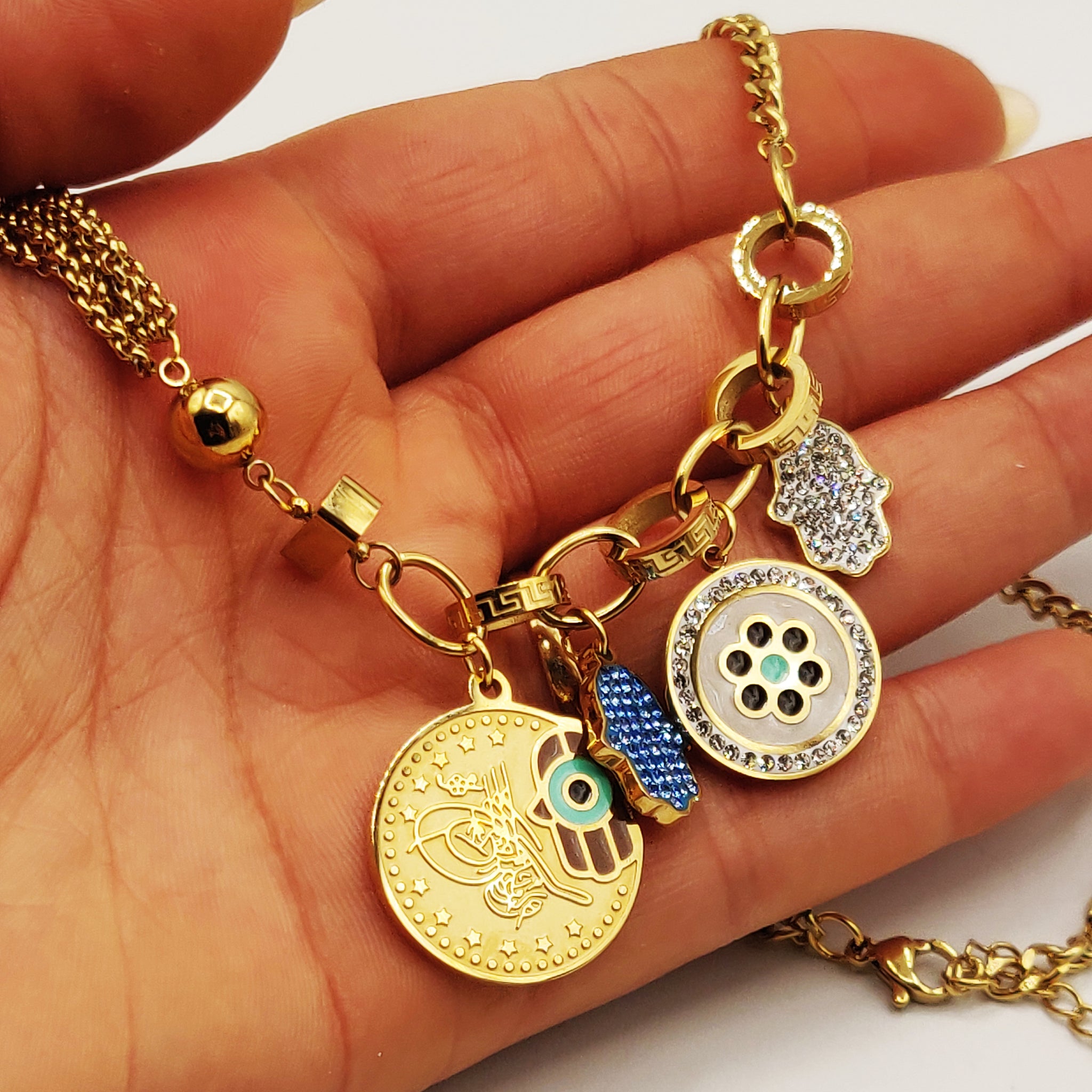 Collier Tresse Multi Pendentifs Sublimes Luxe