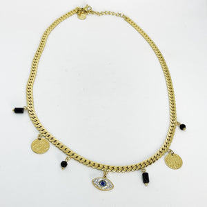 Collier Tresse Oeil Cercles et Perles Noires