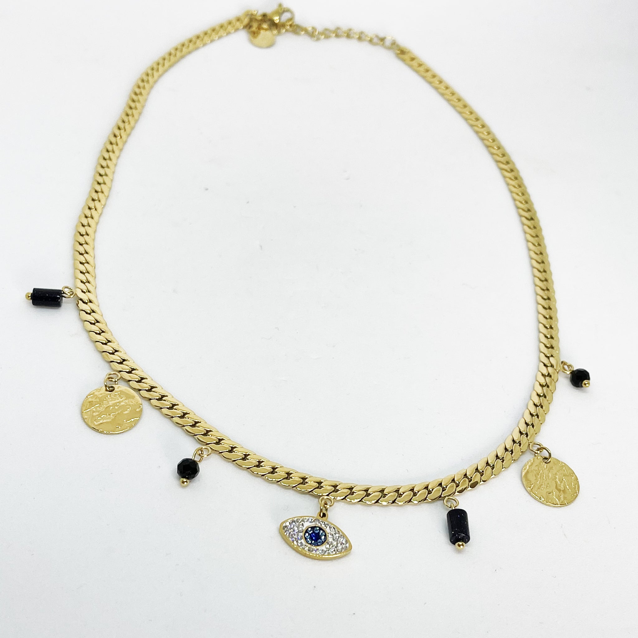 Collier Tresse Oeil Cercles et Perles Noires