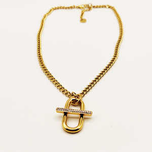 Collier Tresse Ovale et Barre Cristaux