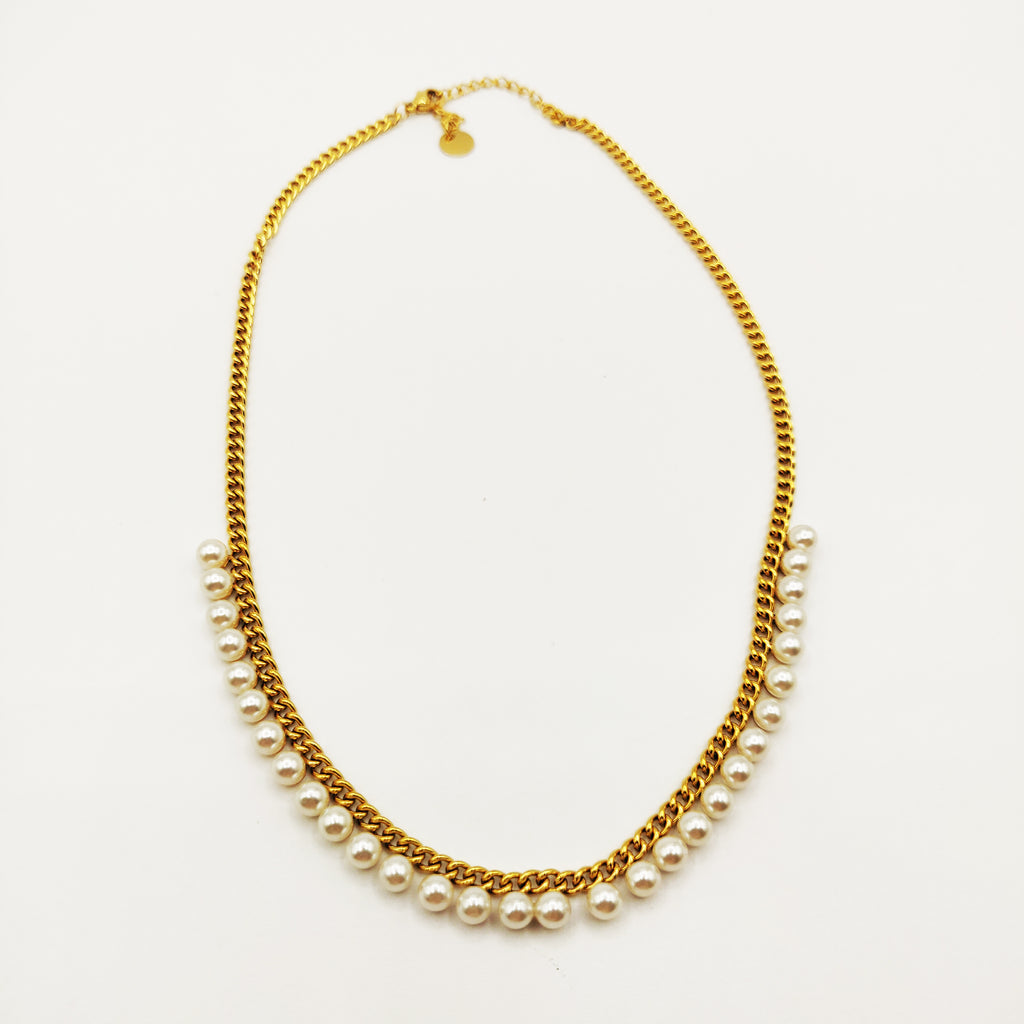 Collier Tresse Perles Blanches