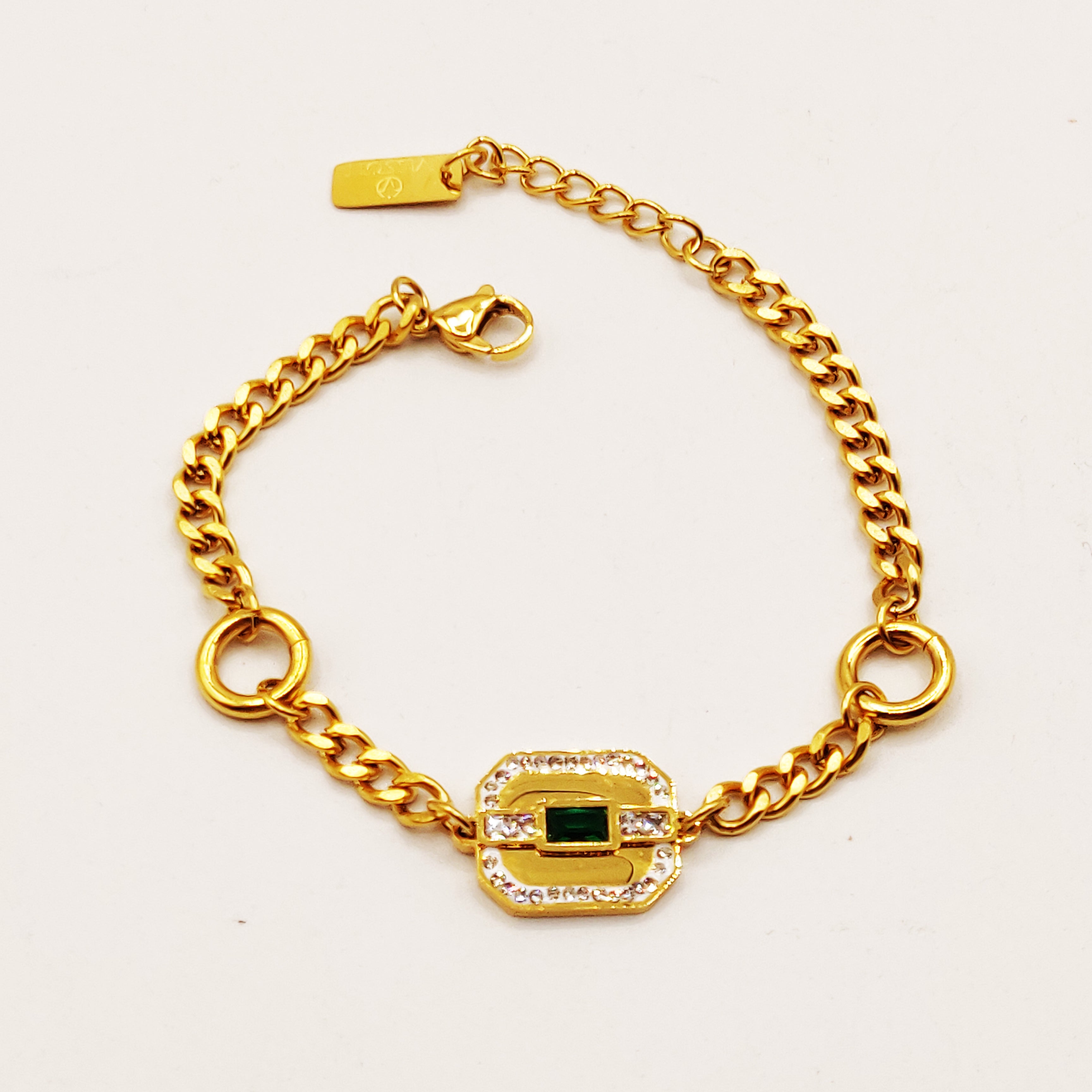 Bracelet Tresse Plaque Cristal Vert Luxe