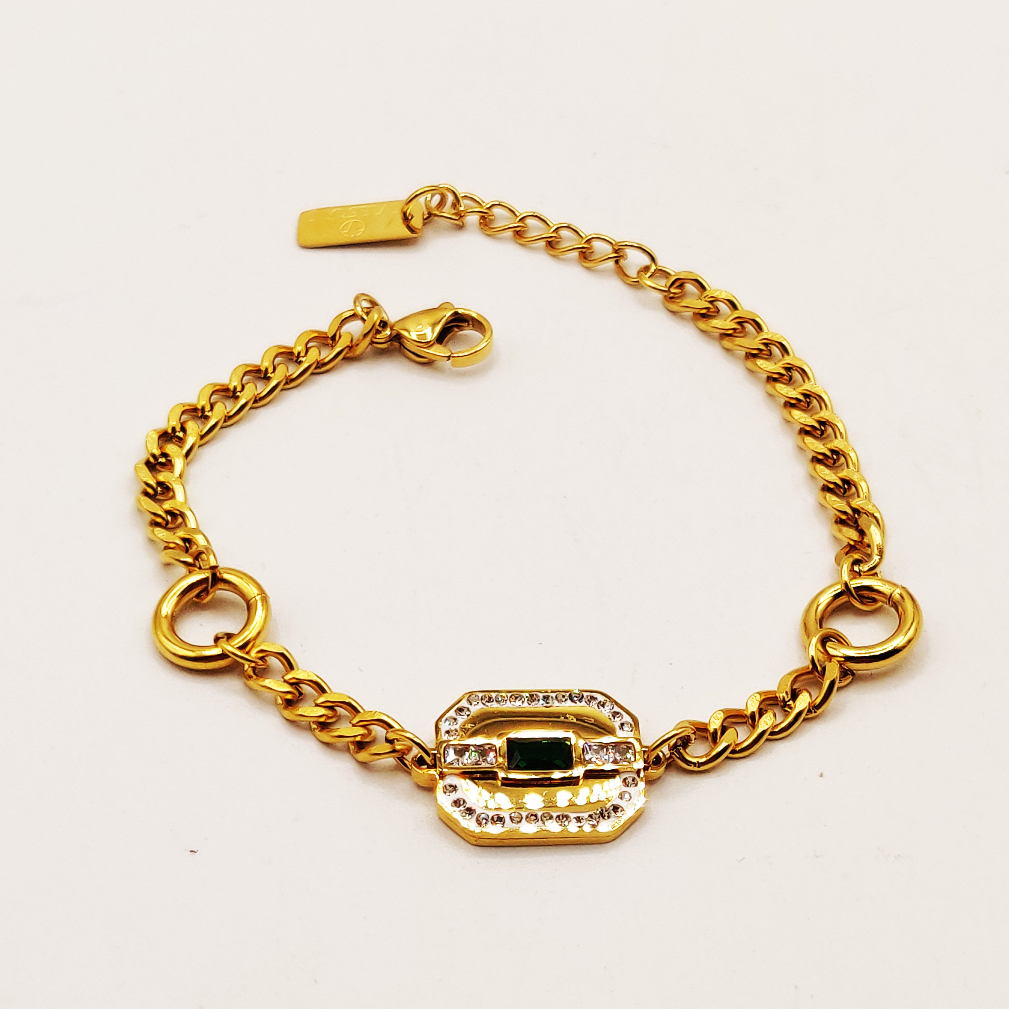 Bracelet Tresse Plaque Cristal Vert Luxe