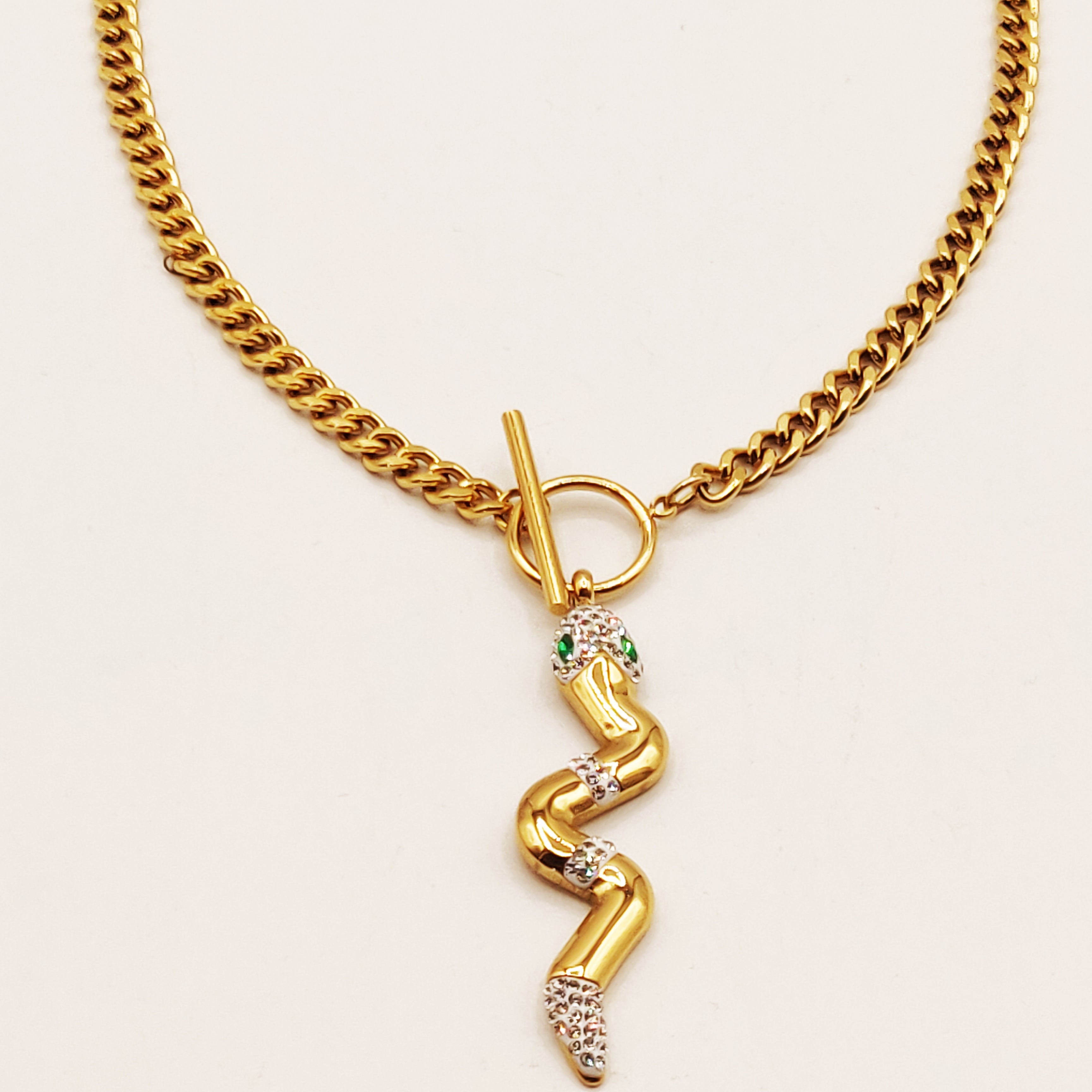 Collier Tresse Serpent Yeux Verts Luxe