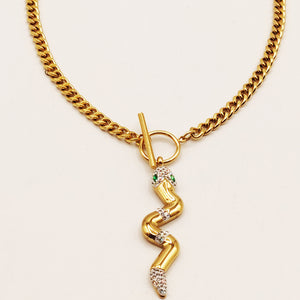 Collier Tresse Serpent Yeux Verts Luxe