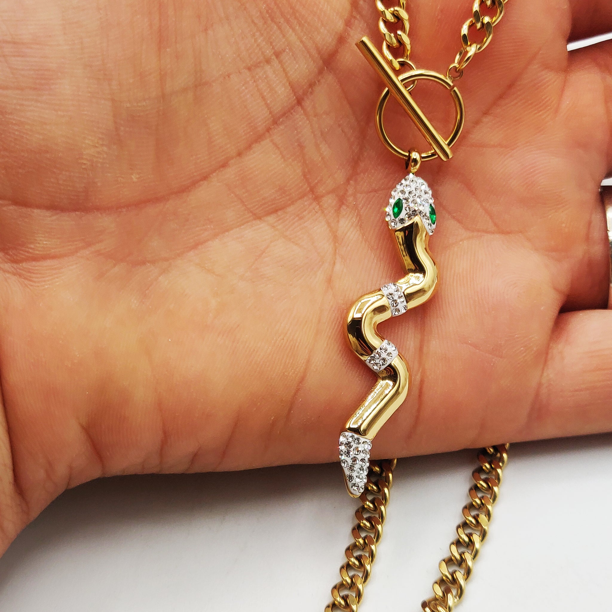 Collier Tresse Serpent Yeux Verts Luxe
