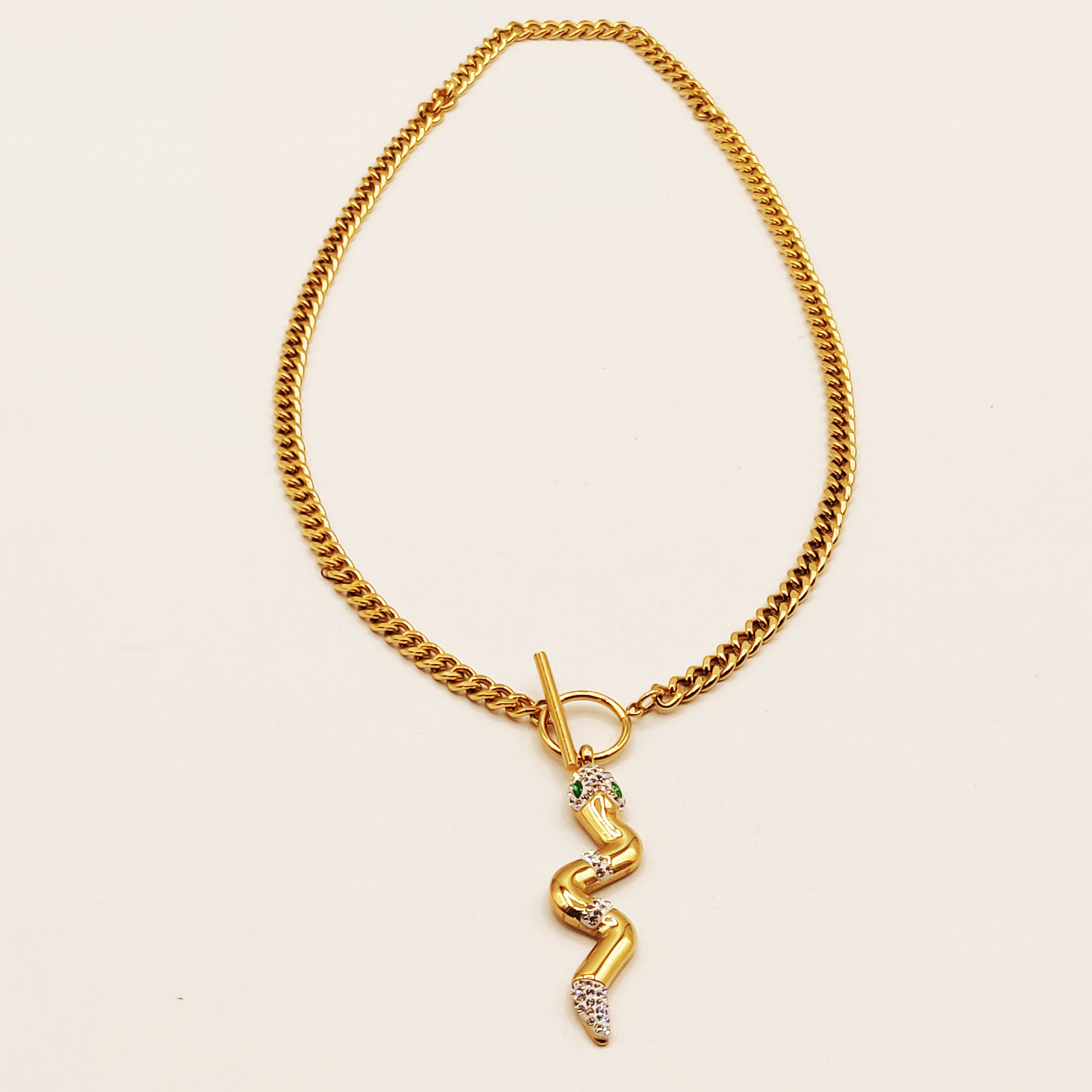Collier Tresse Serpent Yeux Verts Luxe