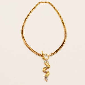 Collier Tresse Serpent Yeux Verts Luxe