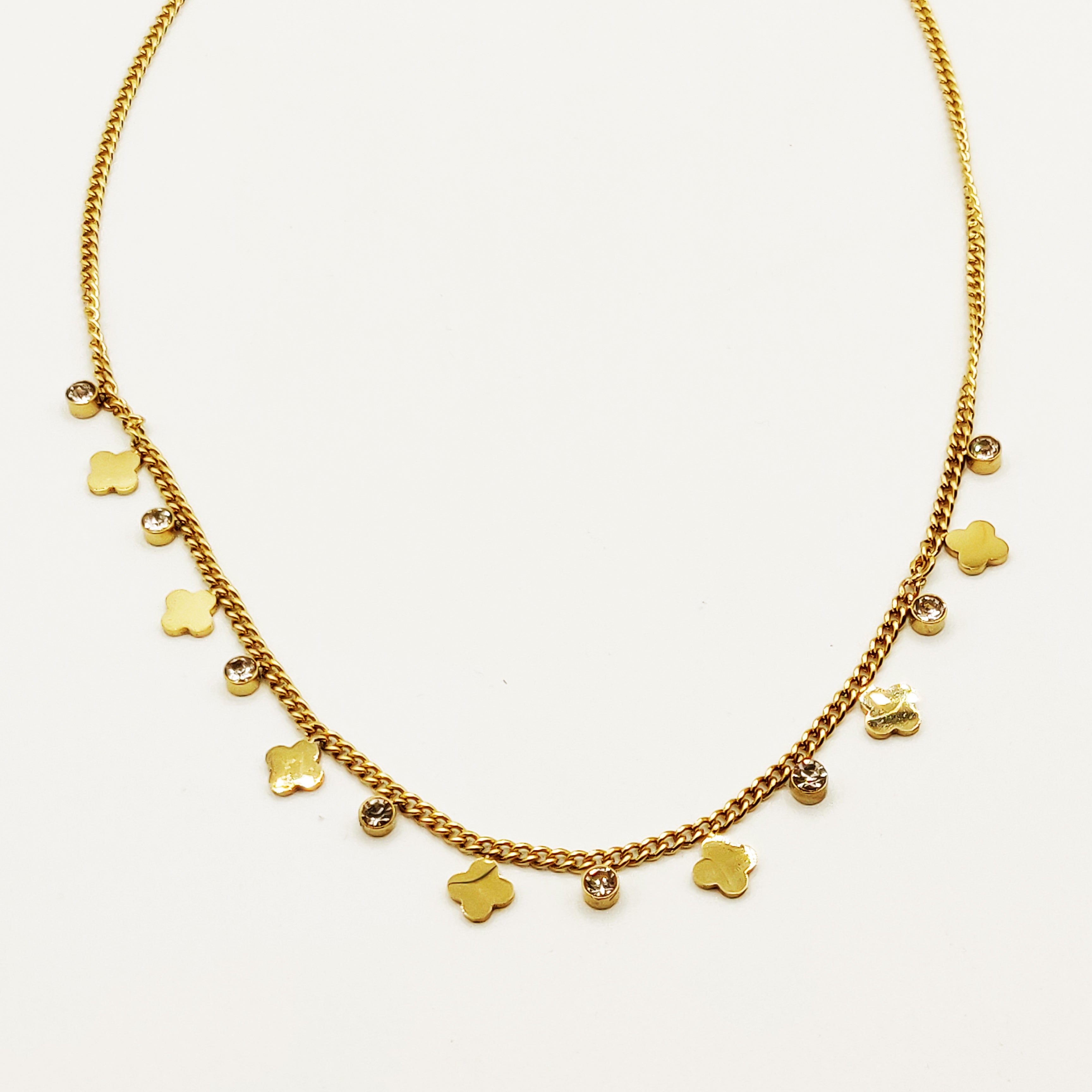 Collier Tresse Trèfles Cristaux
