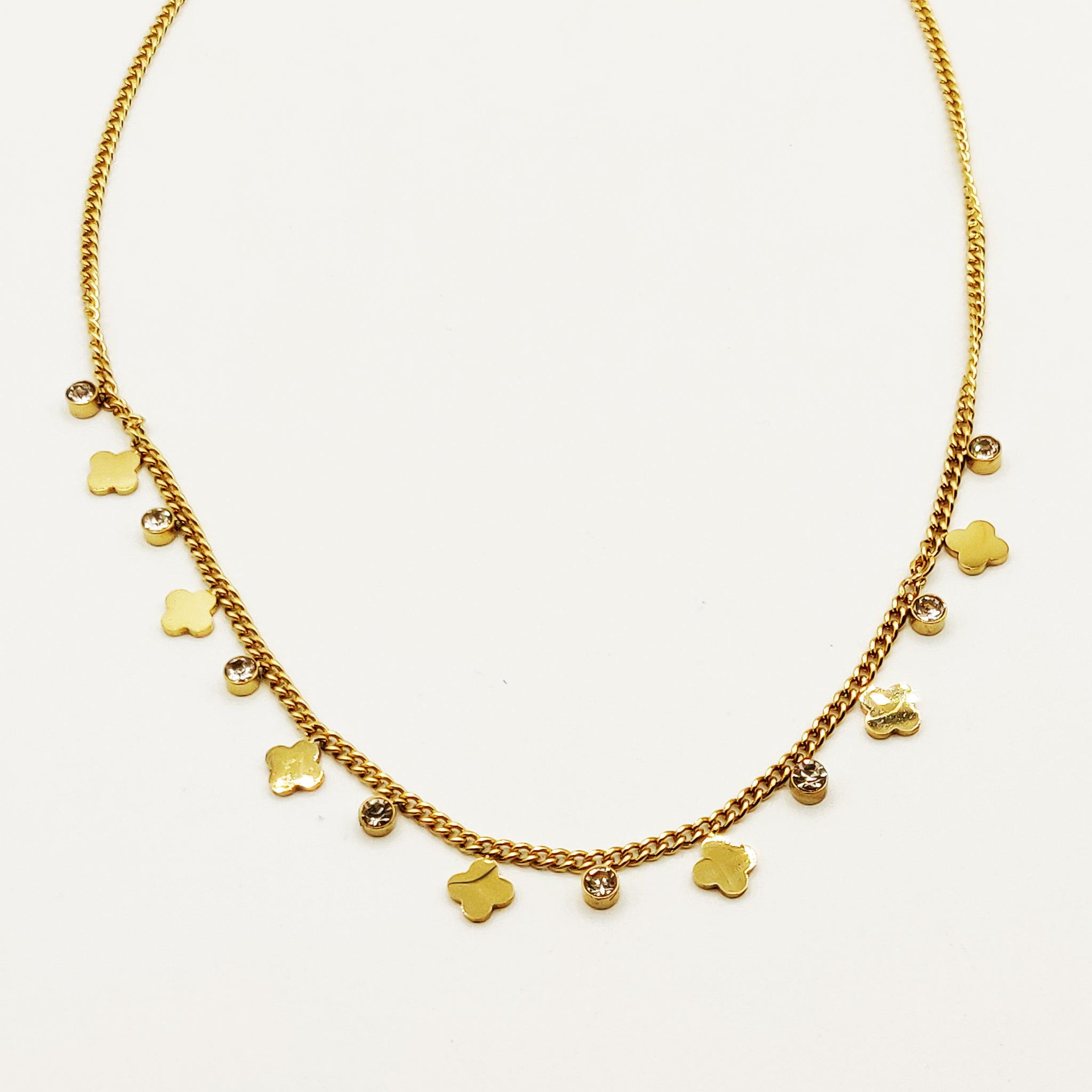 Collier Tresse Trèfles Cristaux