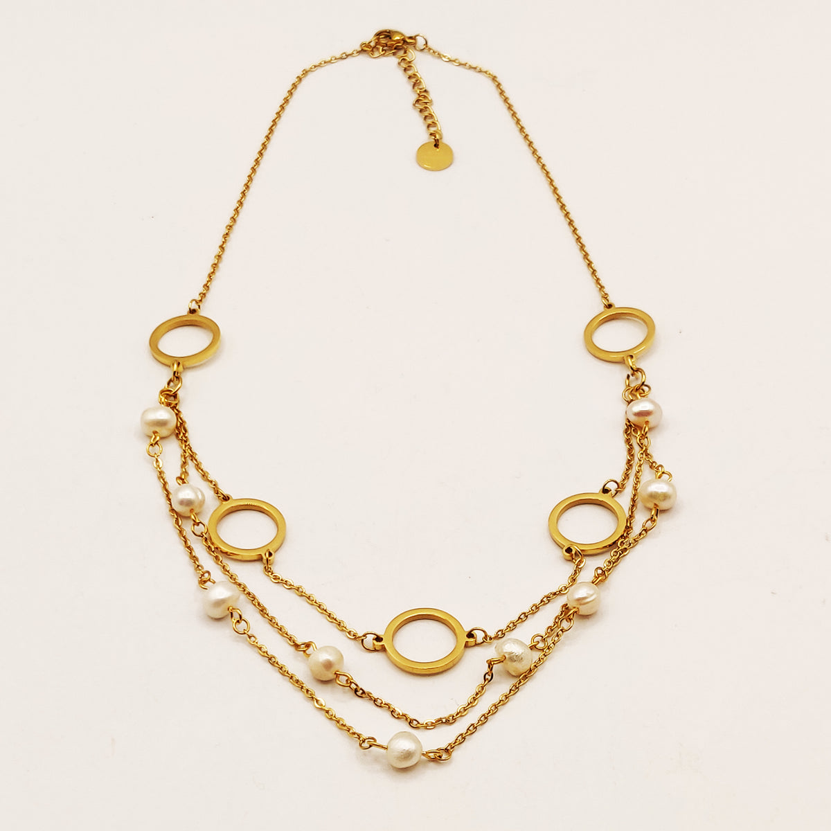 Collier Triple Cercles et Perles d'imitation Blanches Luxe