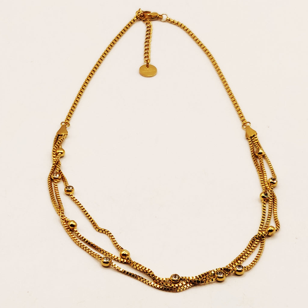 Collier Triple Chaîne Cubique Cristaux Luxe