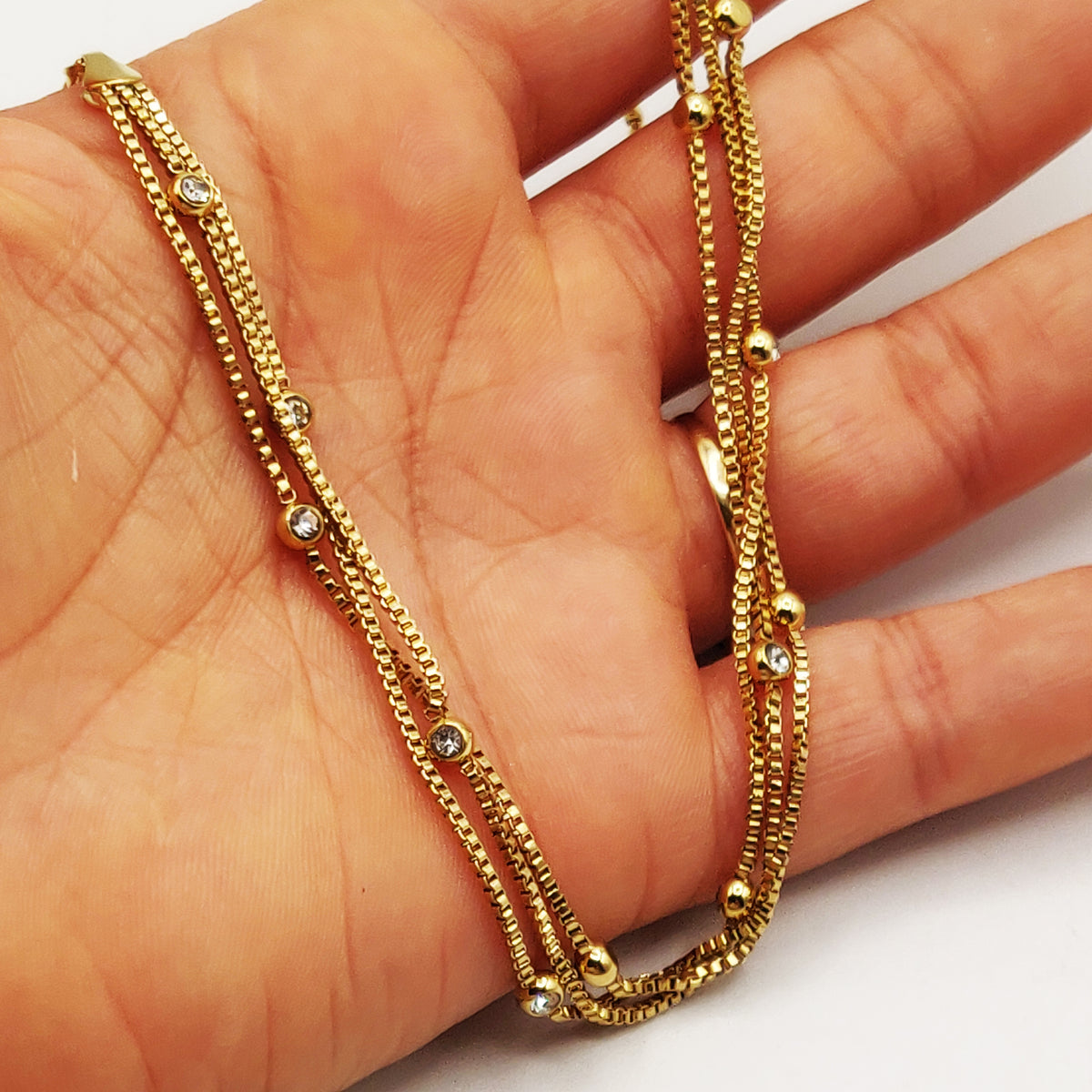 Collier Triple Chaîne Cubique Cristaux Luxe
