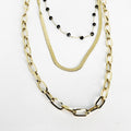 Collier Triple Chaîne Maille et Perles Noires
