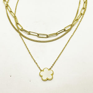 Collier Triple Chaîne Marguerite Blanche