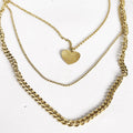 Collier Triple Chaîne, Perles Dorées et Coeur