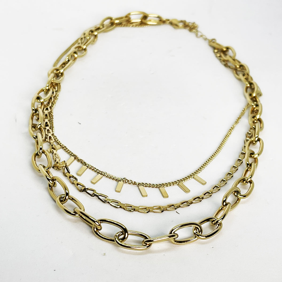 Collier Triple Chaînes et Barres