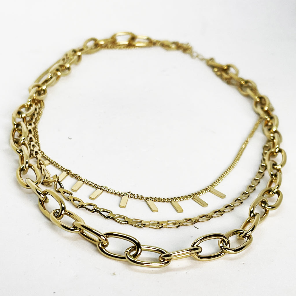 Collier Triple Chaînes et Barres