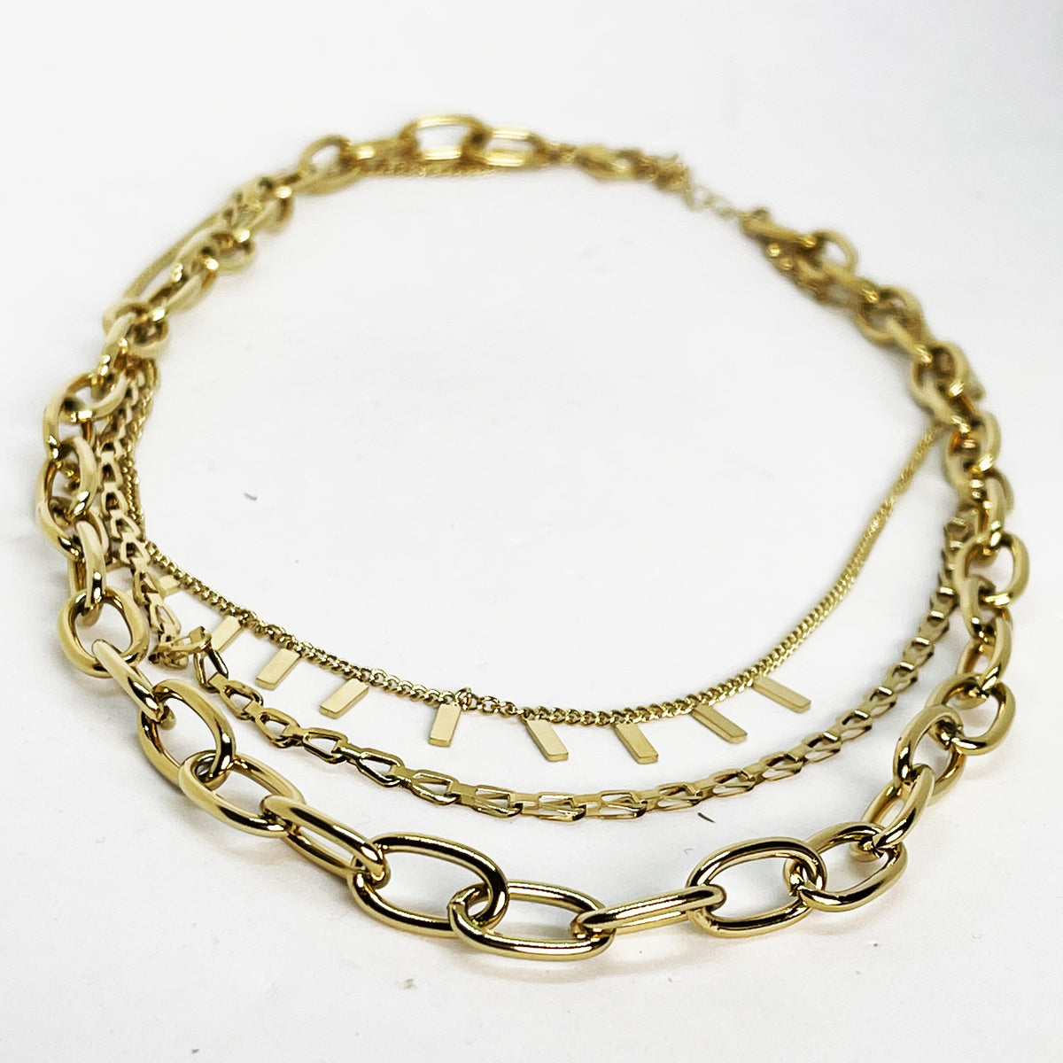 Collier Triple Chaînes et Barres