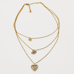 Collier Triple Coeur et Oeil Cristaux