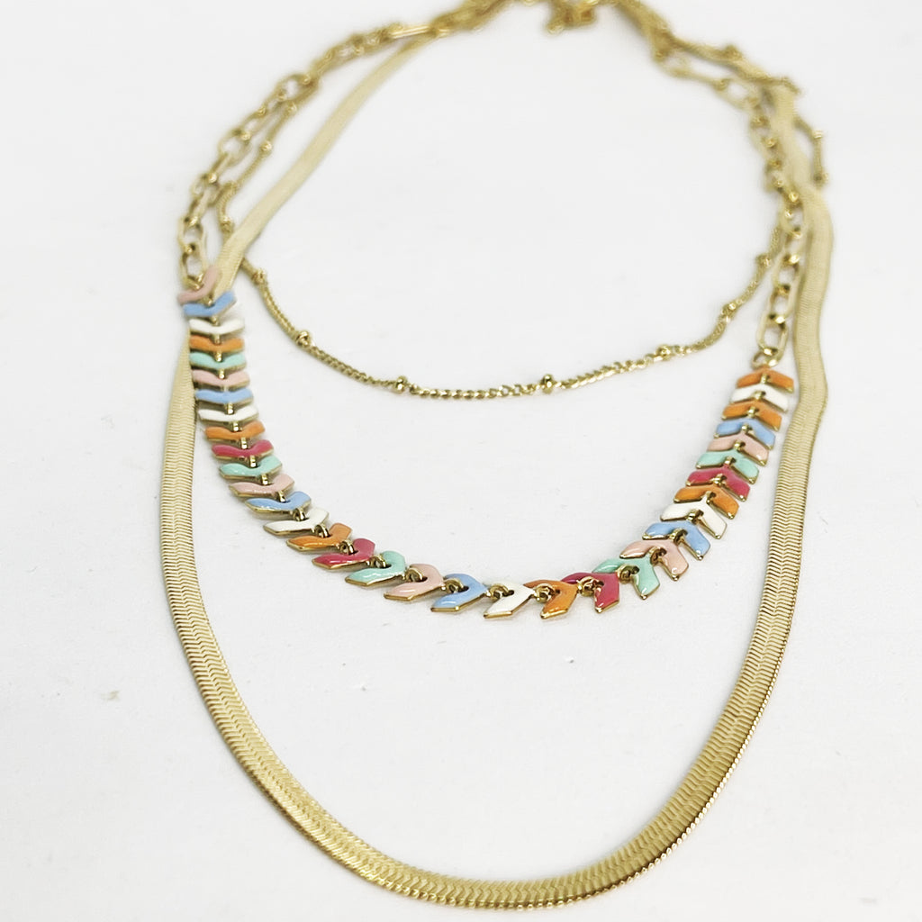 Collier Triple Feuilles Multicolores