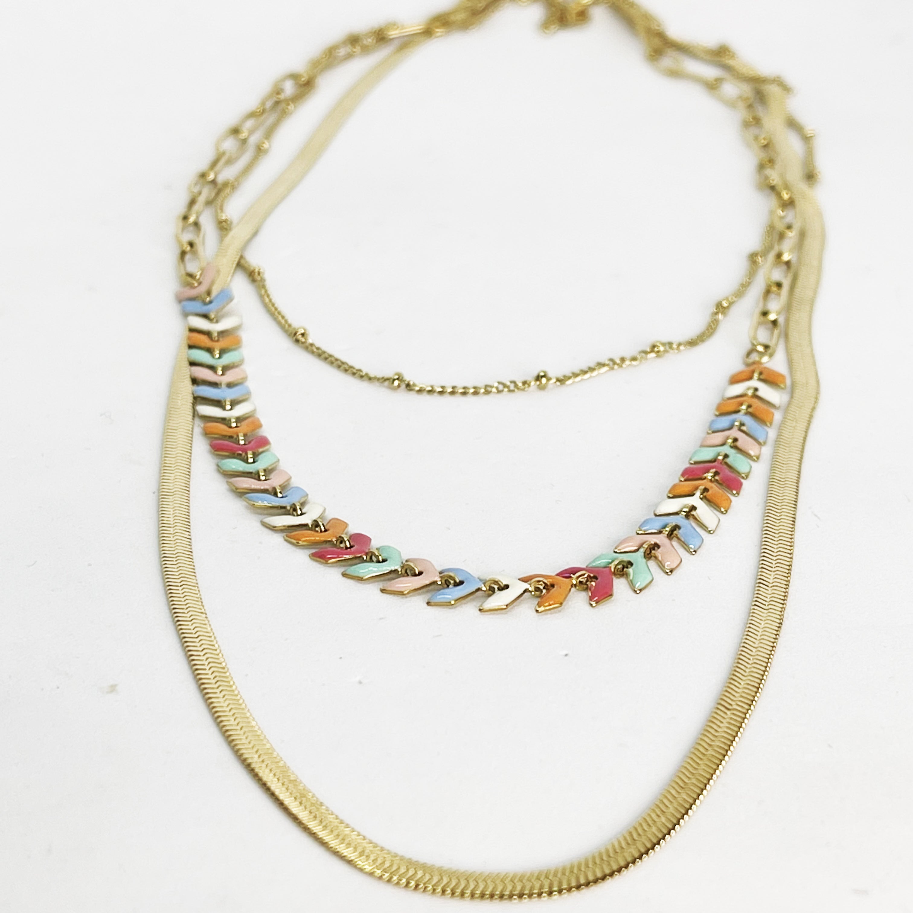Collier Triple Feuilles Multicolores