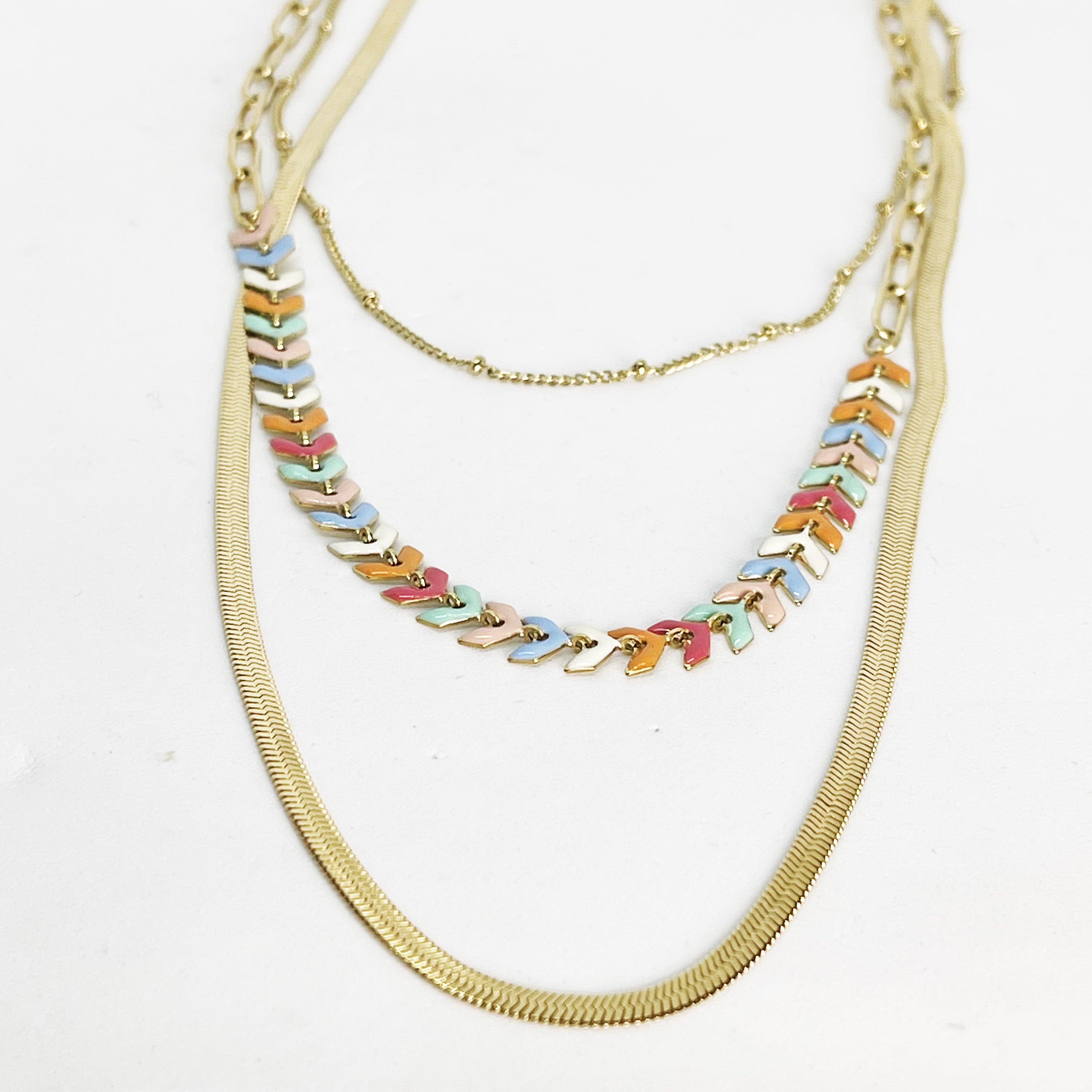 Collier Triple Feuilles Multicolores