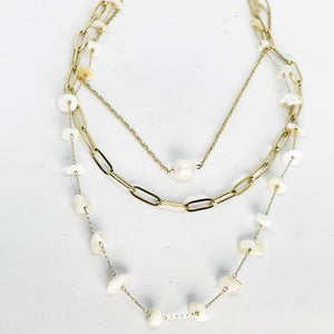 Collier Triple Multi Pierres Blanches
