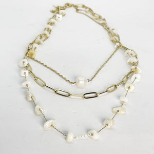 Collier Triple Multi Pierres Blanches