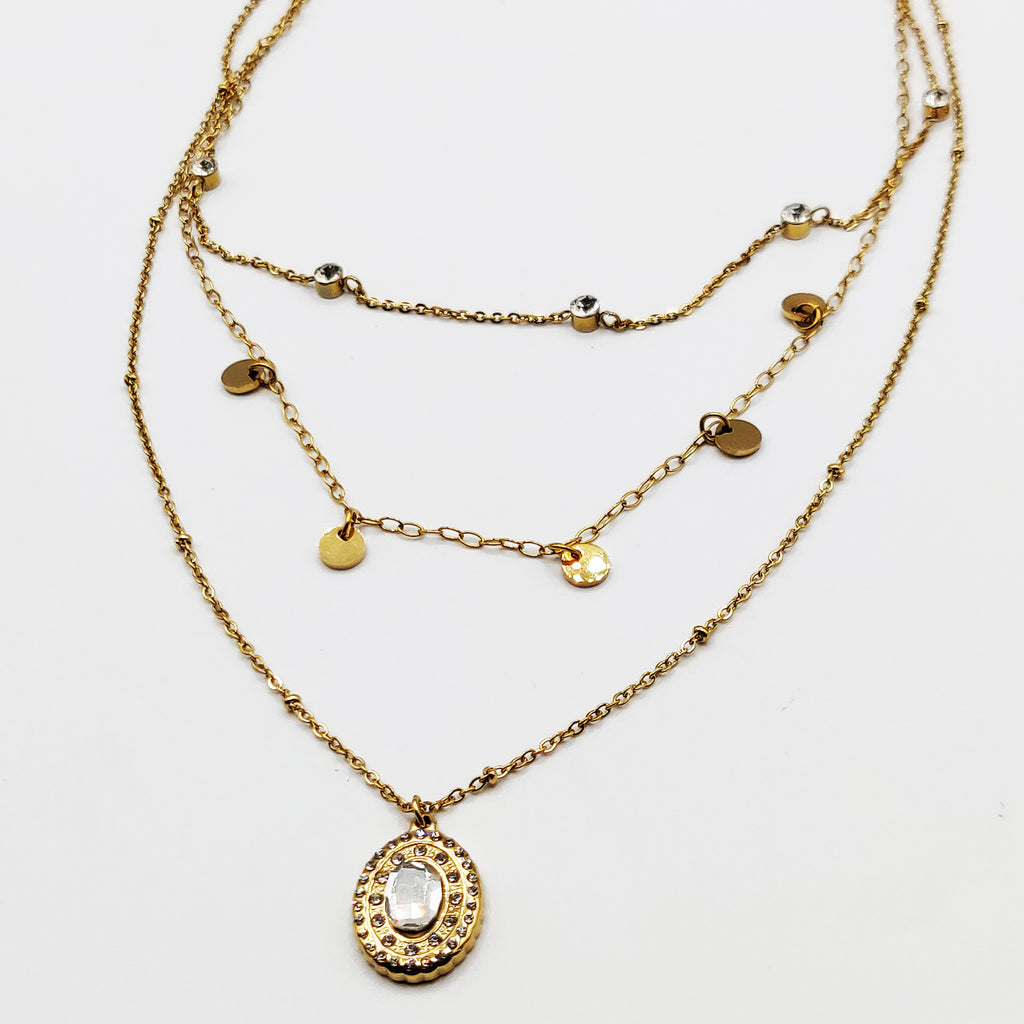 Collier Triple Pendentif Diamant Luxe