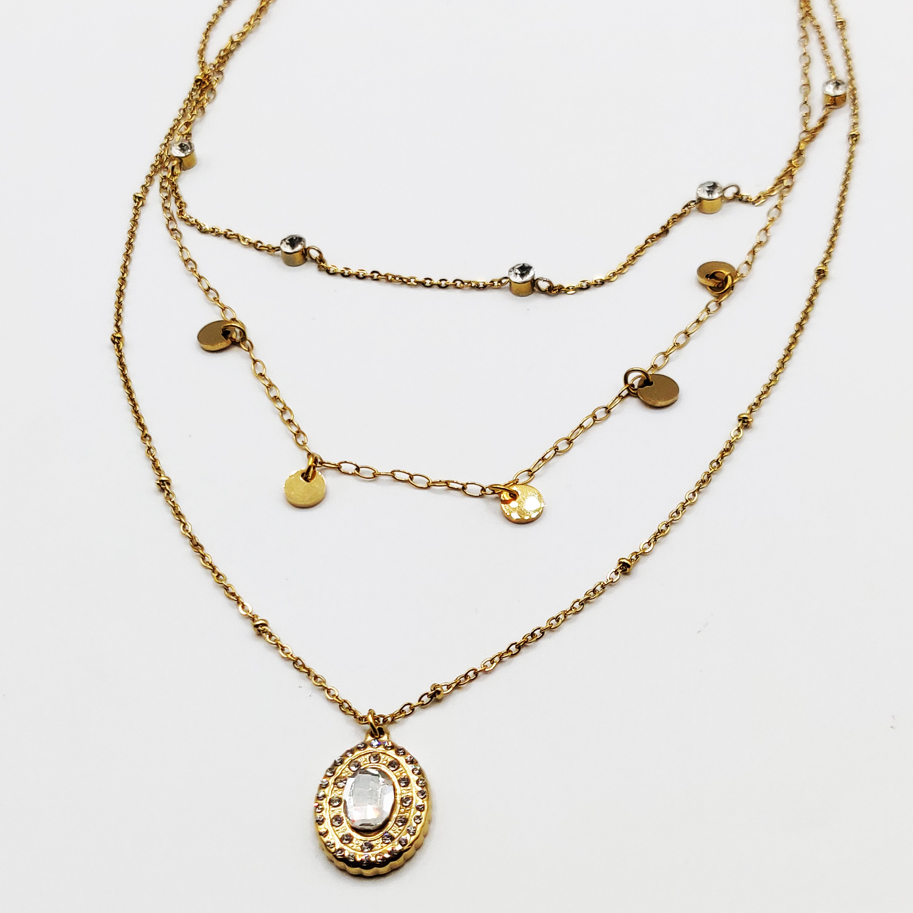 Collier Triple Pendentif Diamant Luxe