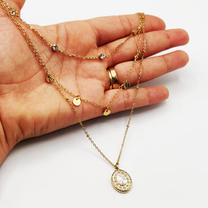 Collier Triple Pendentif Diamant Luxe