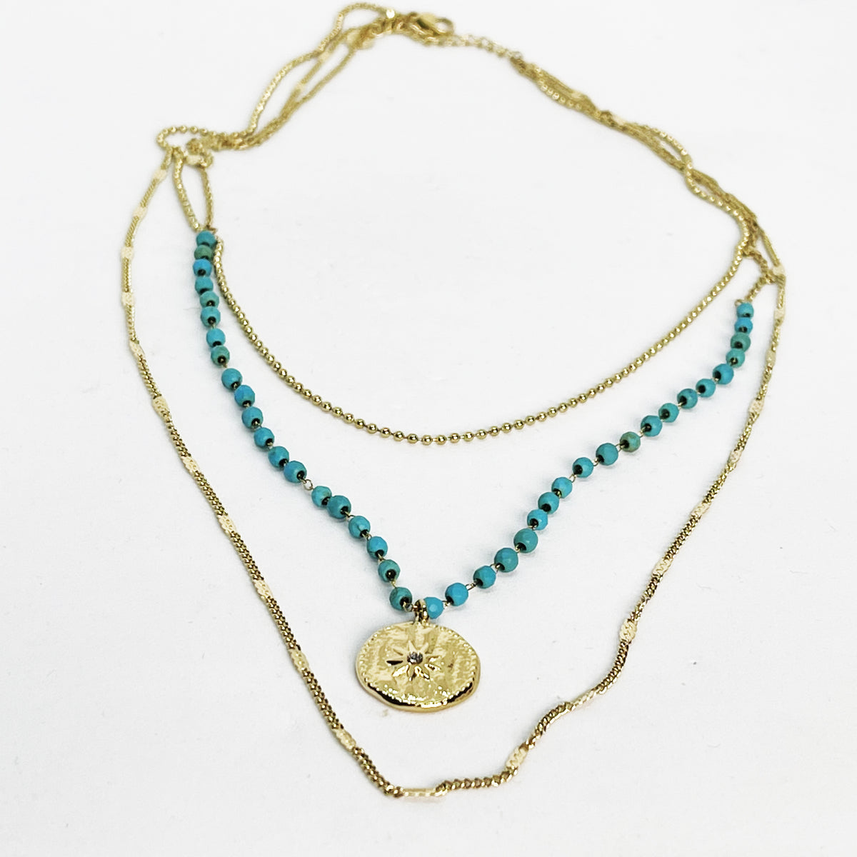 Collier Triple Perles Bleues