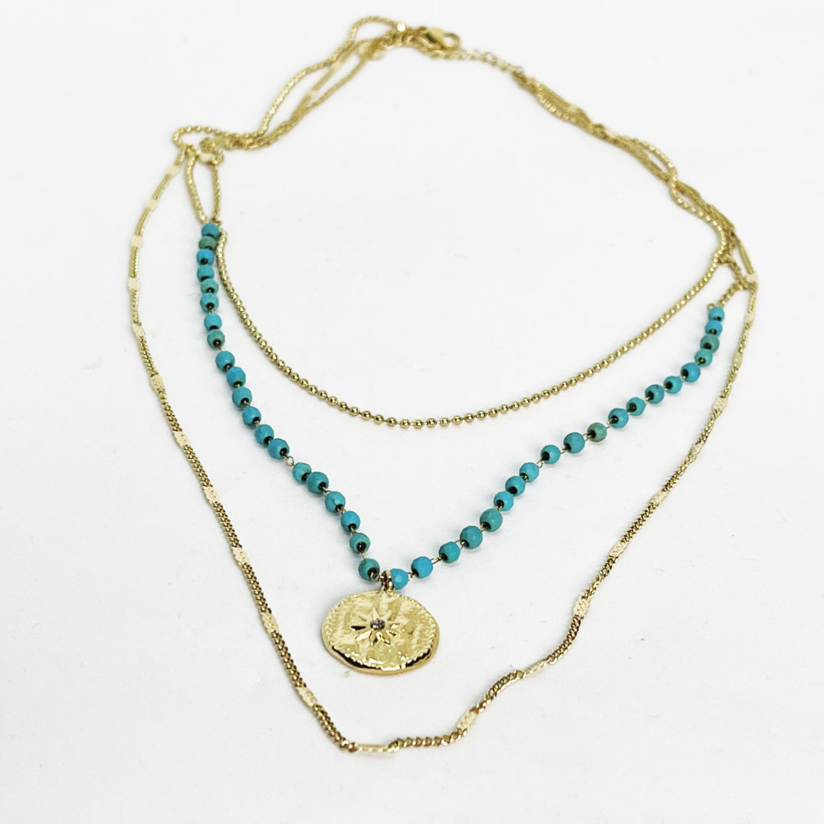 Collier Triple Perles Bleues