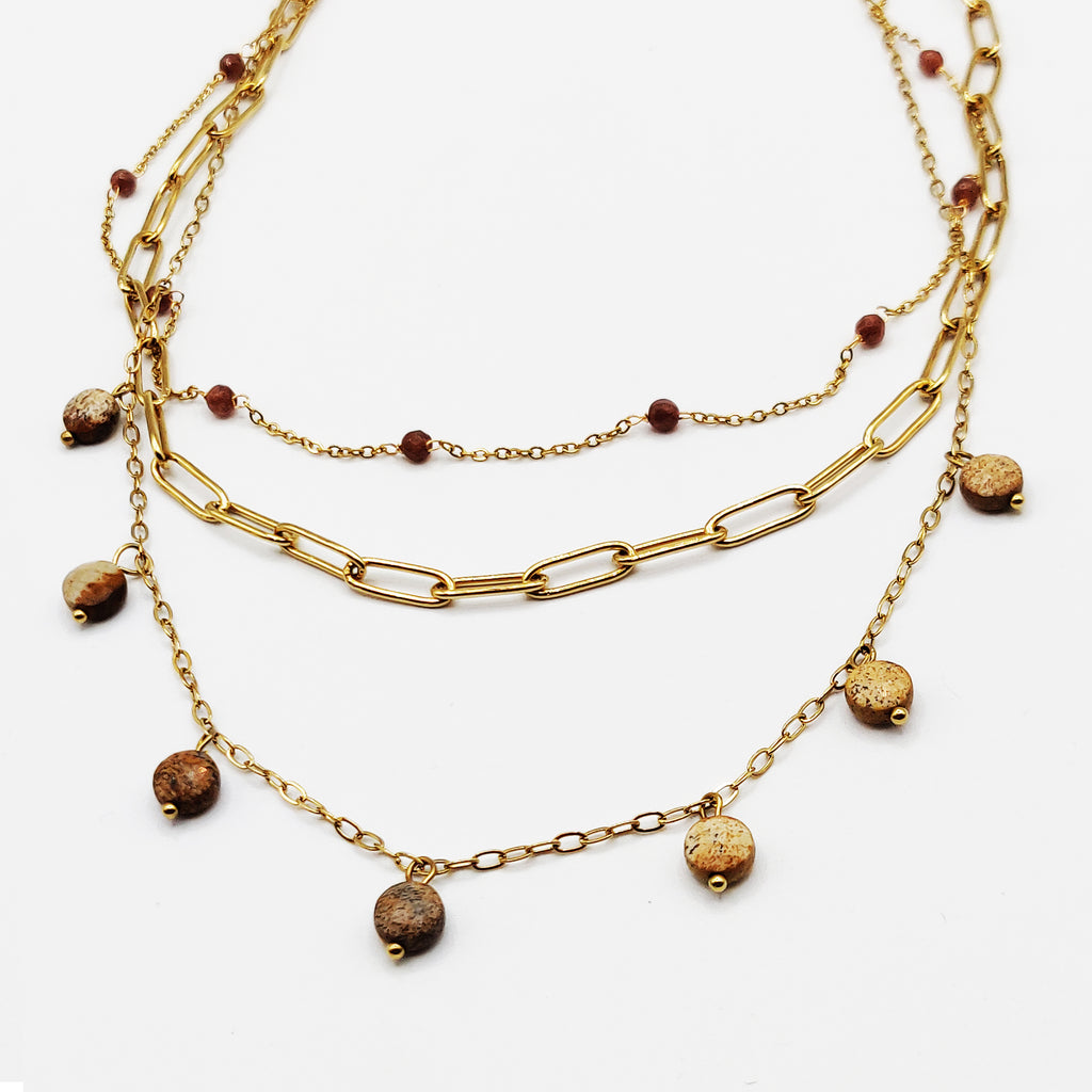Collier Triple Perles Marrons
