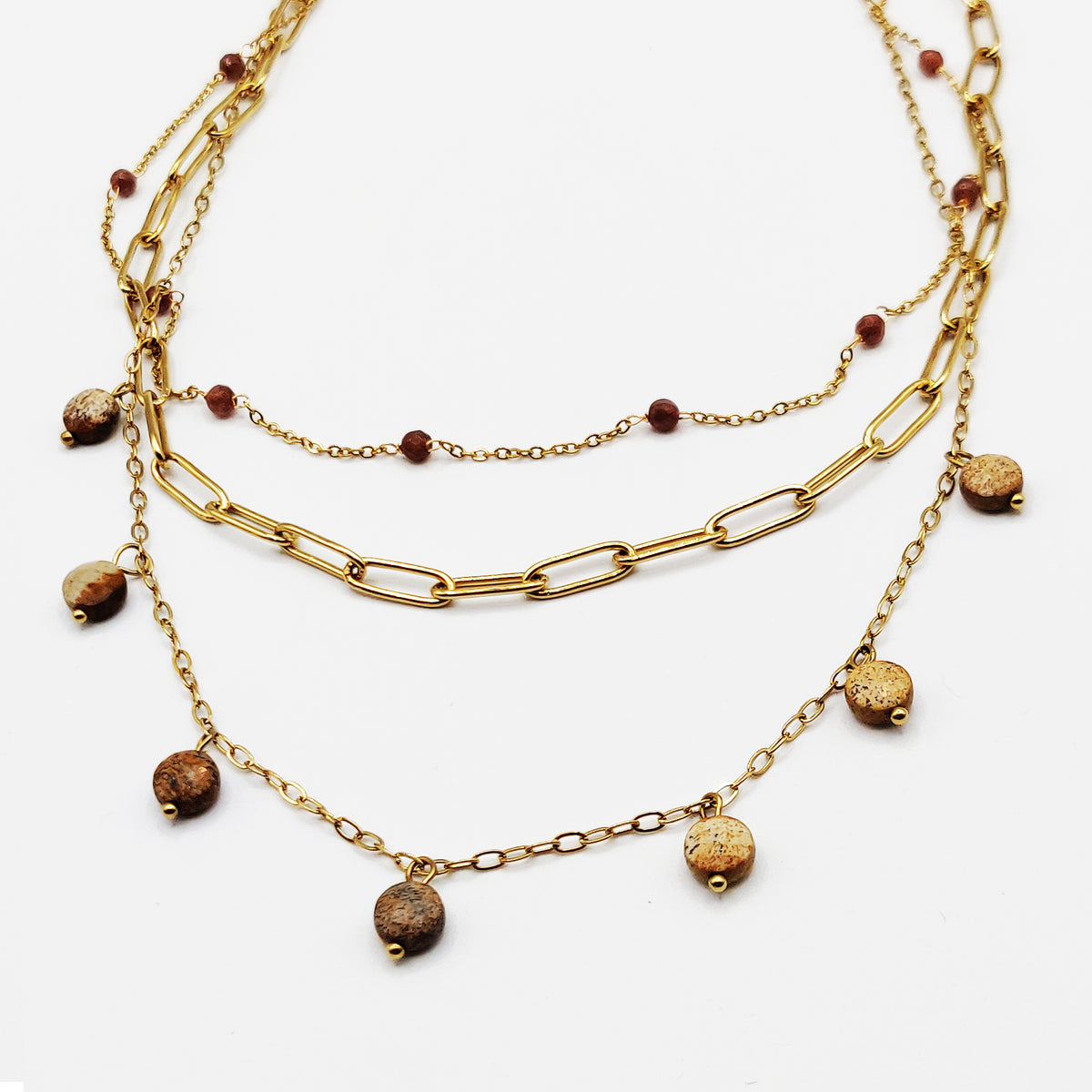 Collier Triple Perles Marrons