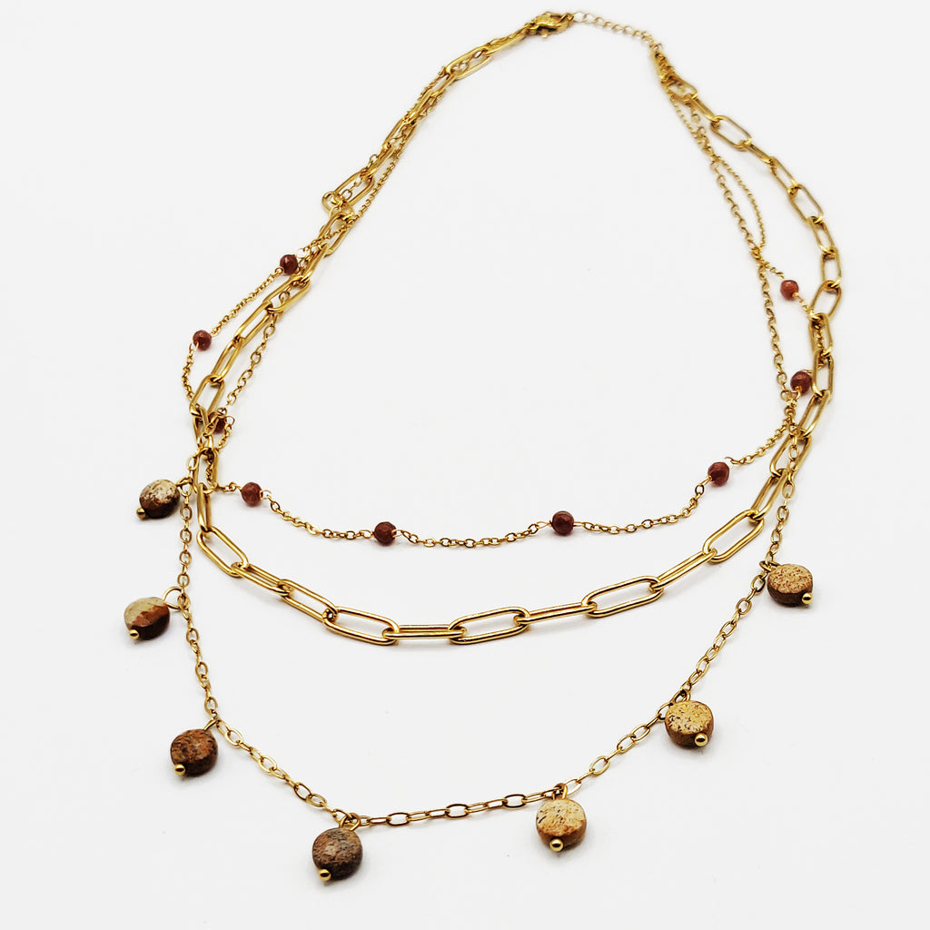 Collier Triple Perles Marrons