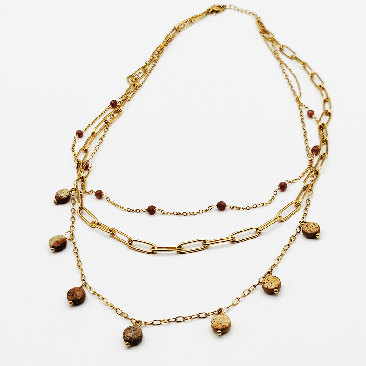 Collier Triple Perles Marrons