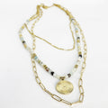 Collier Triple Perles Multicolores et Soleil