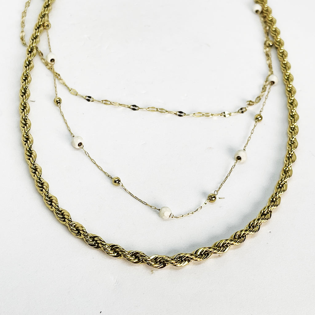 Collier Triple Torsade et Perles