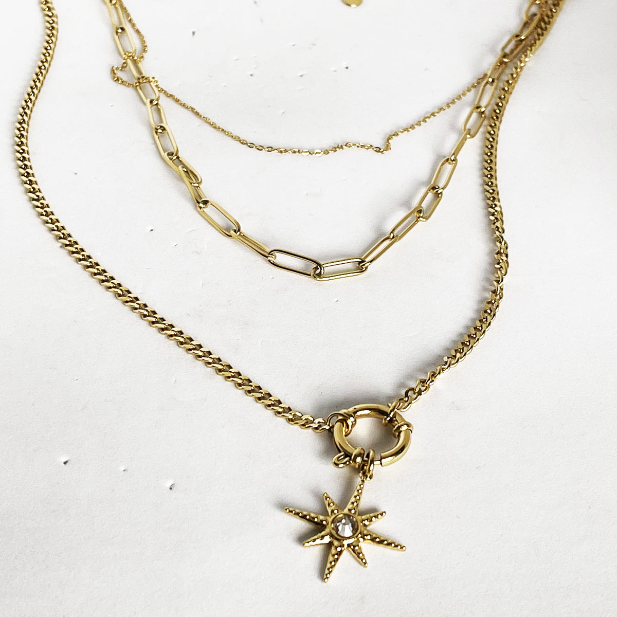 Collier Triple Chaîne Étoile Cristal