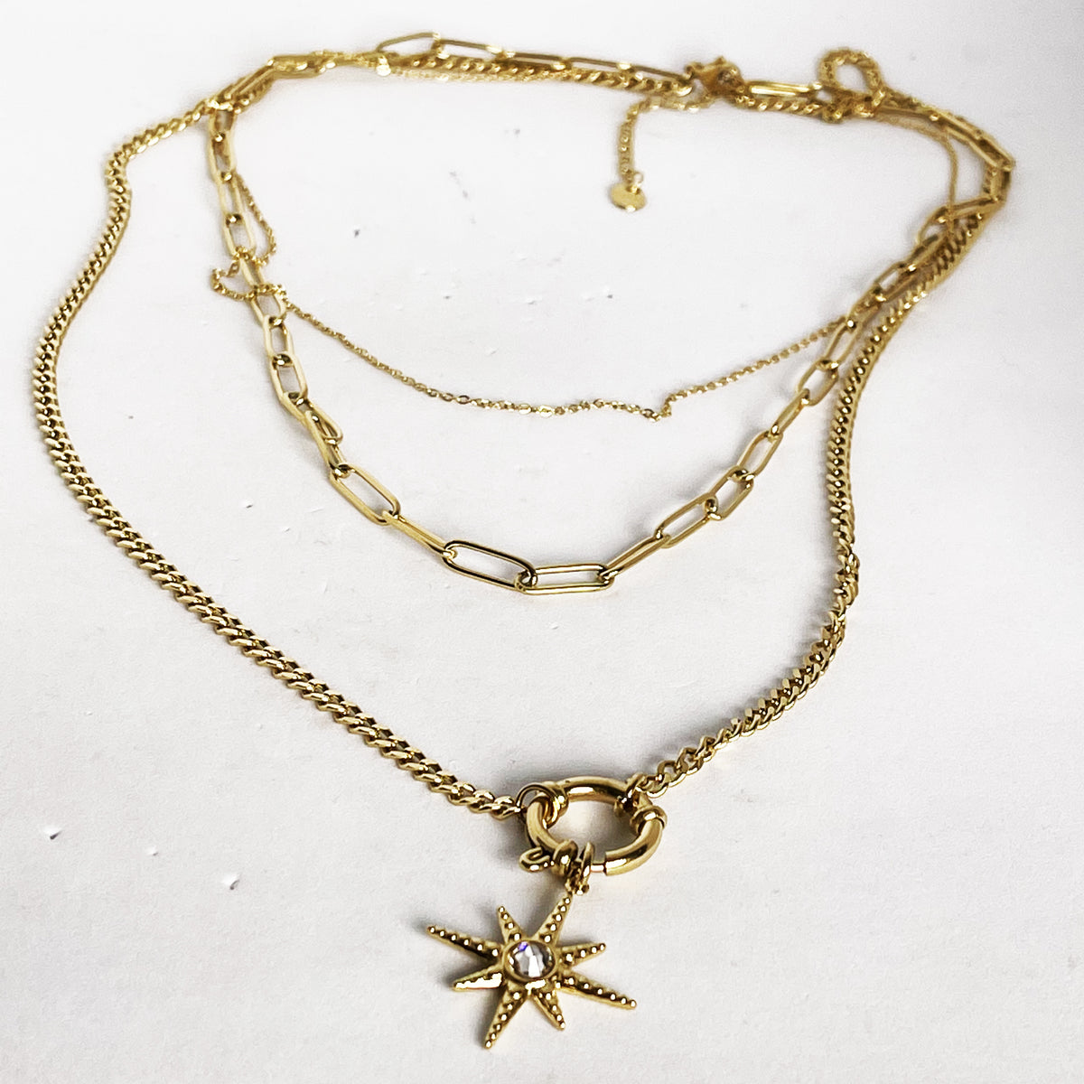 Collier Triple Chaîne Étoile Cristal